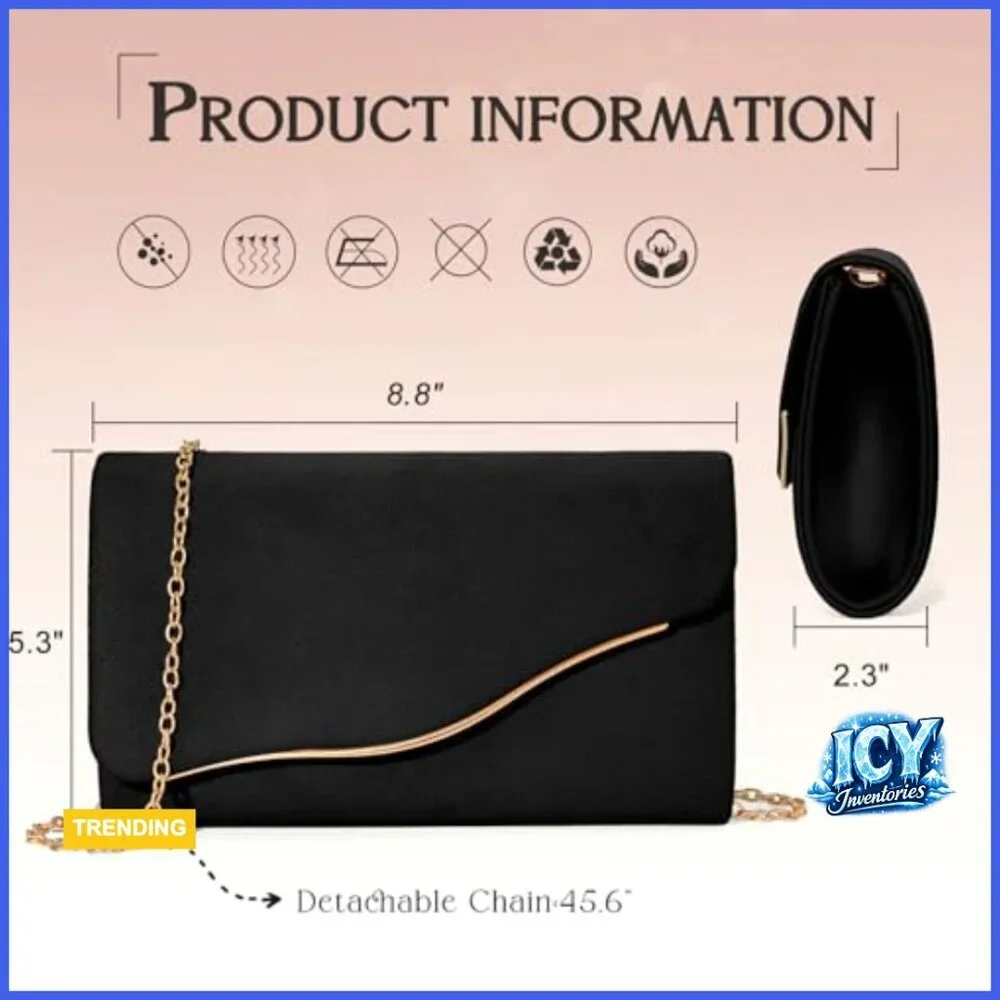 Formal Evening Clutch with Detachable Chain Faux Suede Purse for Wedding Party